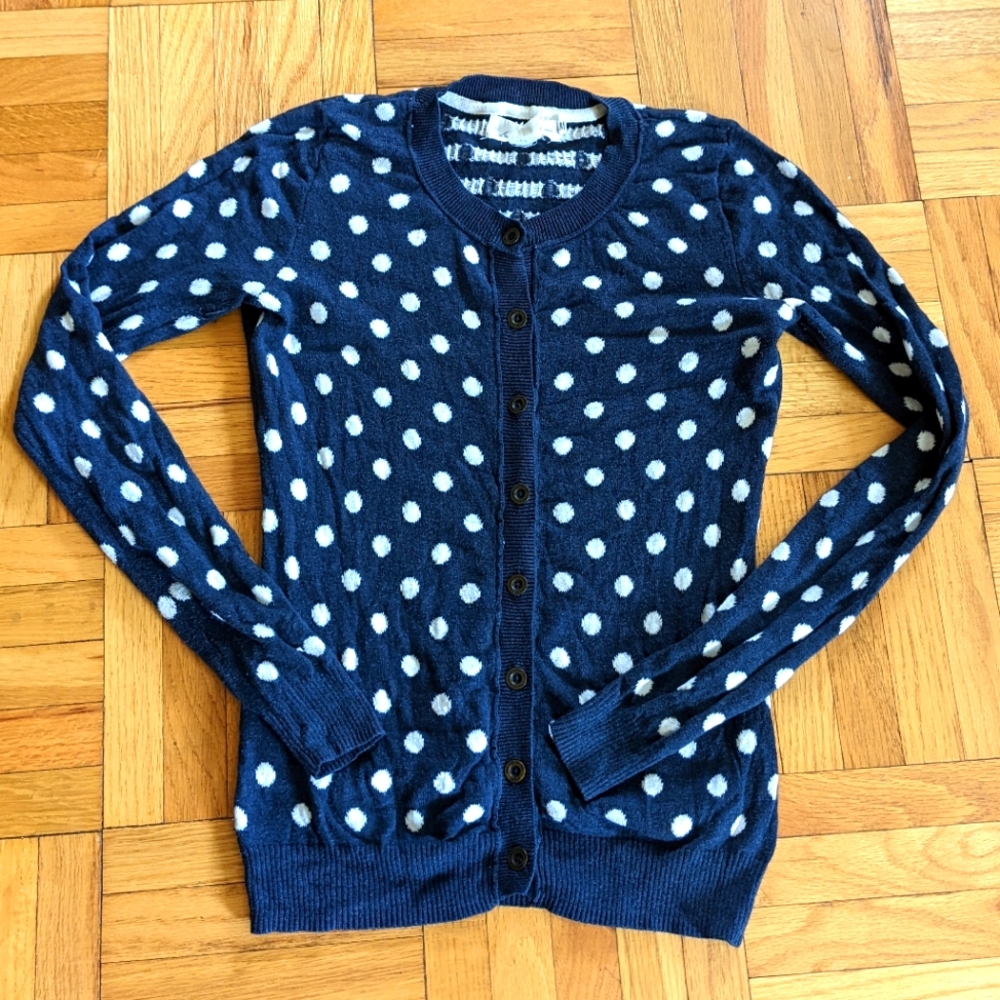 Navy polkadot H&M cardigan XS